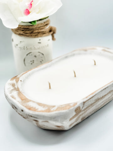 3 wick dough bowl candle, brown